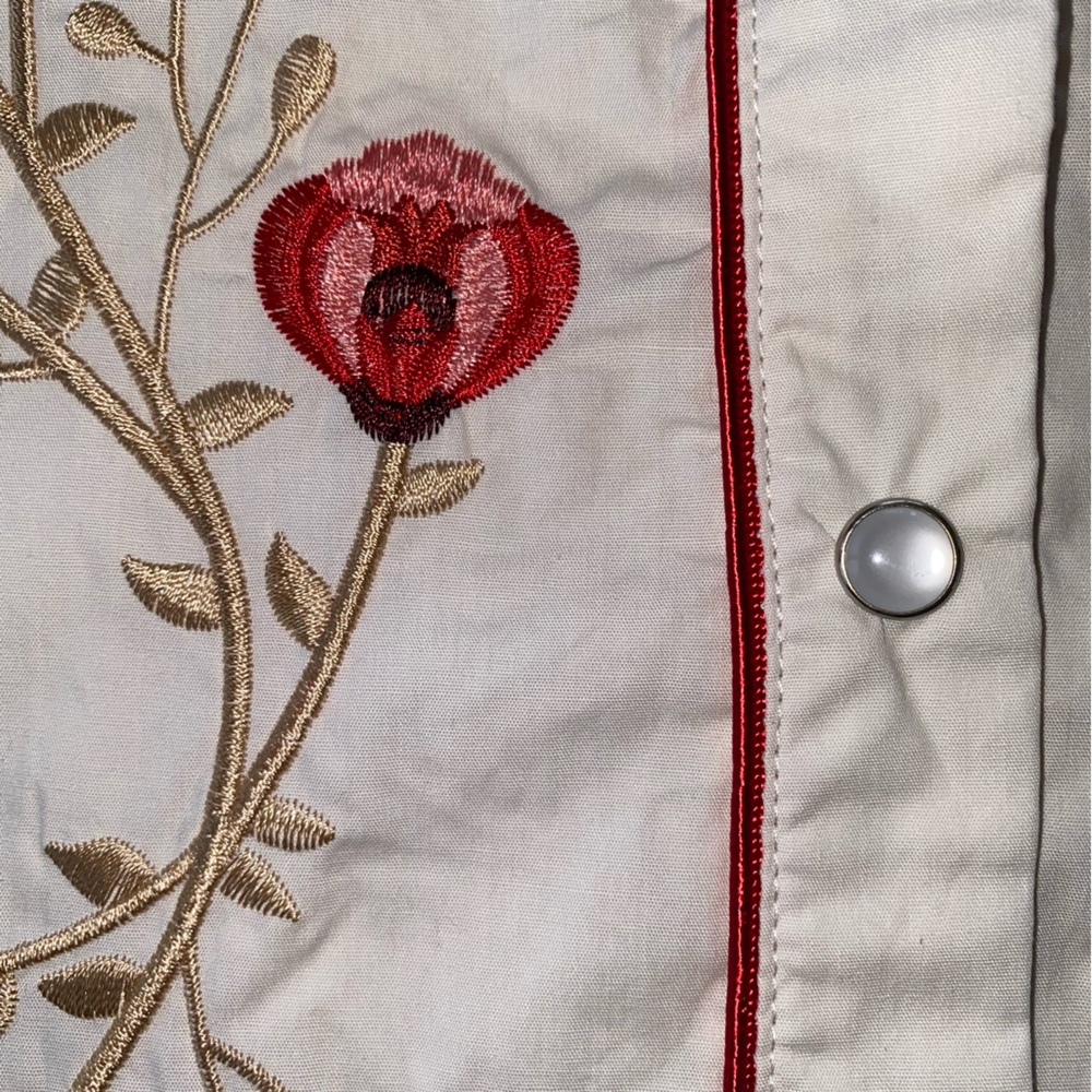 Lucky & Blessed 100% Cotton Snap Button Shirt with Red Floral Embroidery - Picture 5 of 11